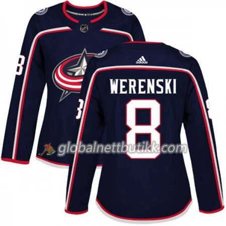 Columbus Blue Jackets Hockeydrakt Zach Werenski 8 2017-2018 Blå Adidas Authentic - Dame